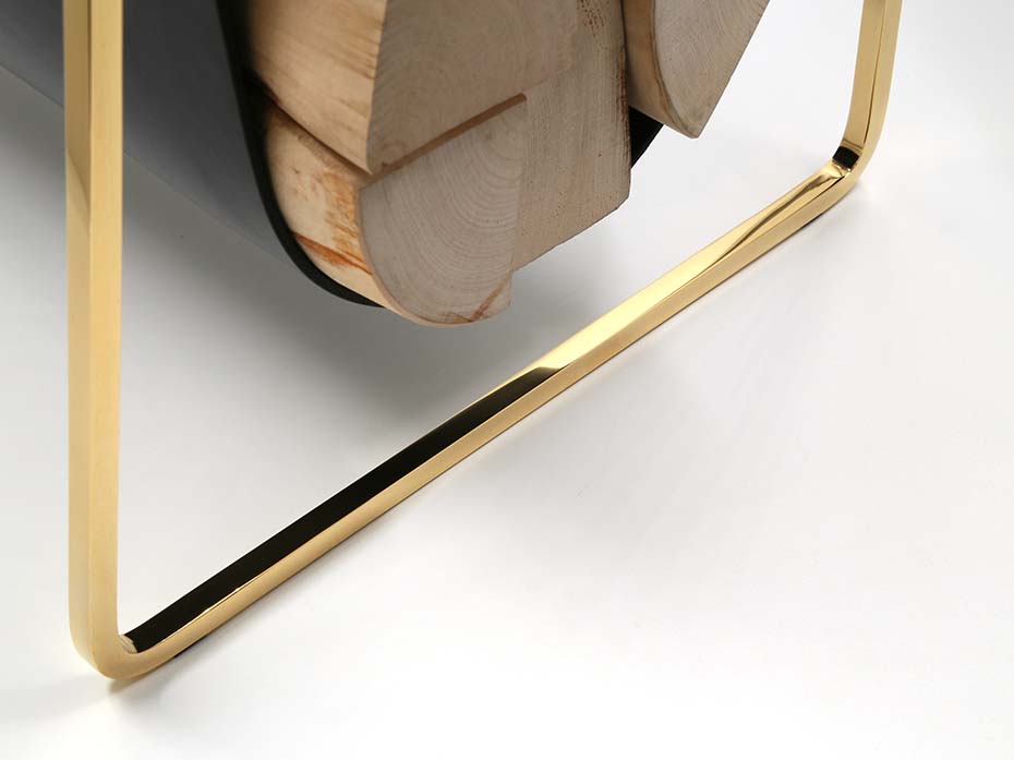 Дровница с кожаной вставкой Furnitek FG-12035 латунь