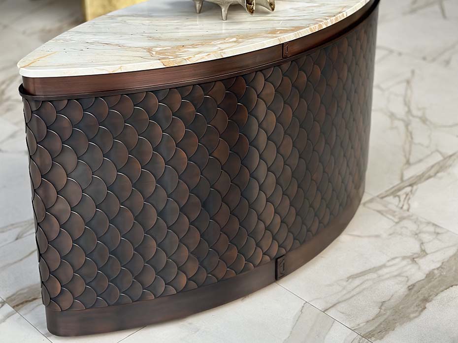 Консоль из меди с мрамором FURNITEK Ar-Deco FG-201 ручная патина под старину