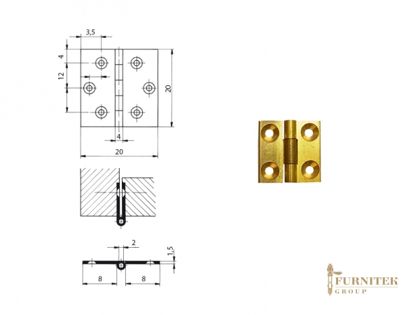 Эксклюзивная мебельная петля карточная FS 311полированная латунь