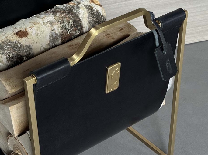 Дровница с кожаной вставкой FG-12049 матовая латунь